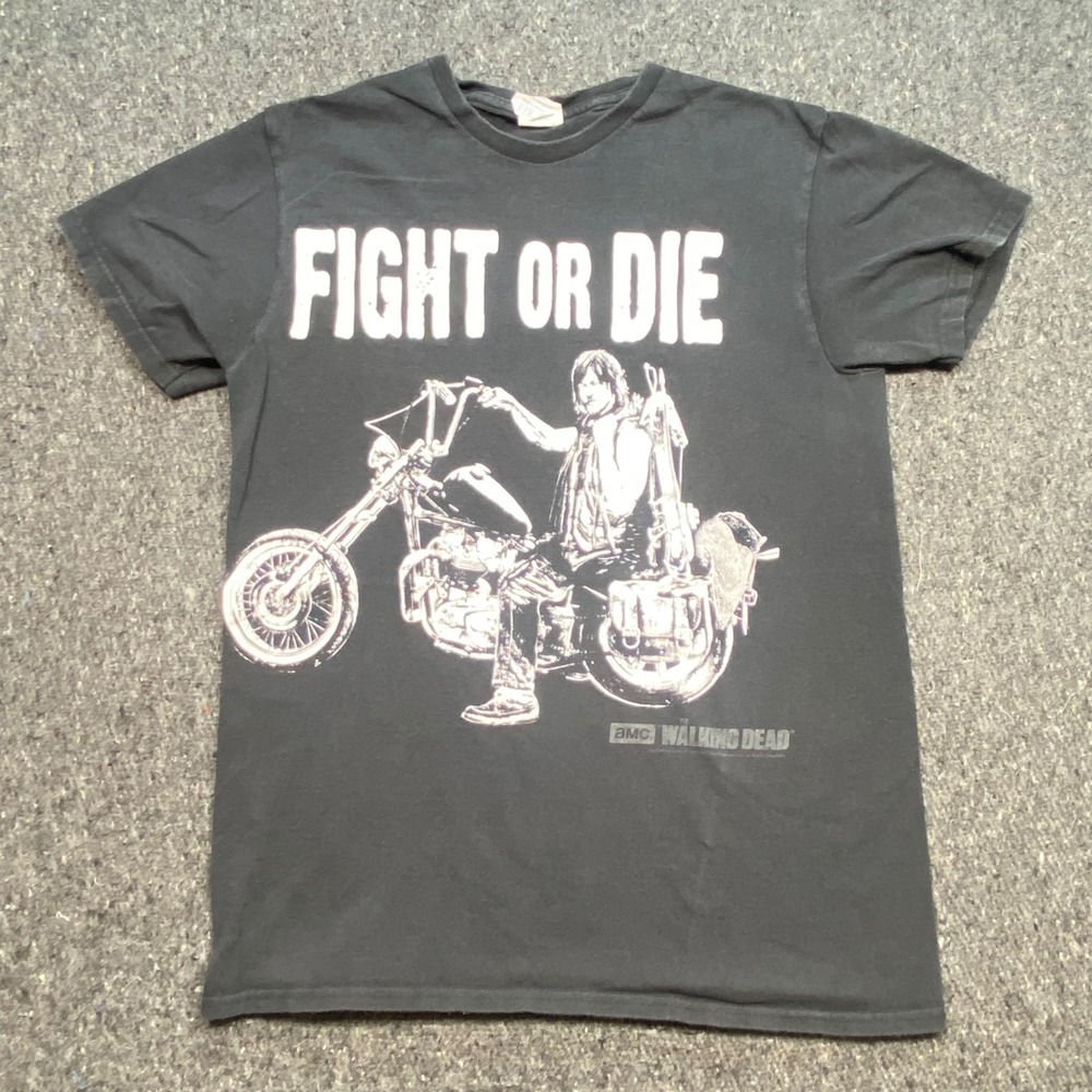 The Walking Dead Daryl Dixon Shirt Sz S Mens Black Grunge Biker Fight Or Die AMC